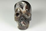 Polished Banded Agate Skull with Quartz Crystal Pocket #190525-1